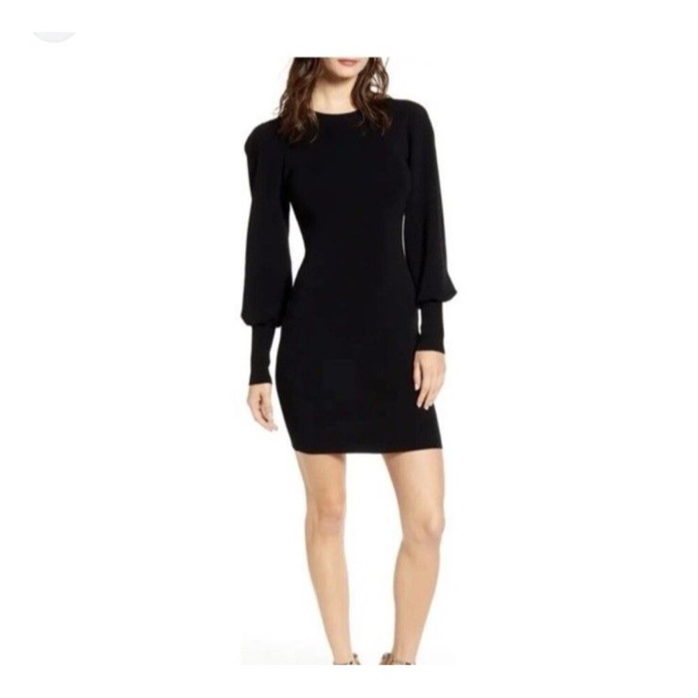 Leith Black Long Sleeve Sweater Dress Balloon Sleeves Minimalist Size M
